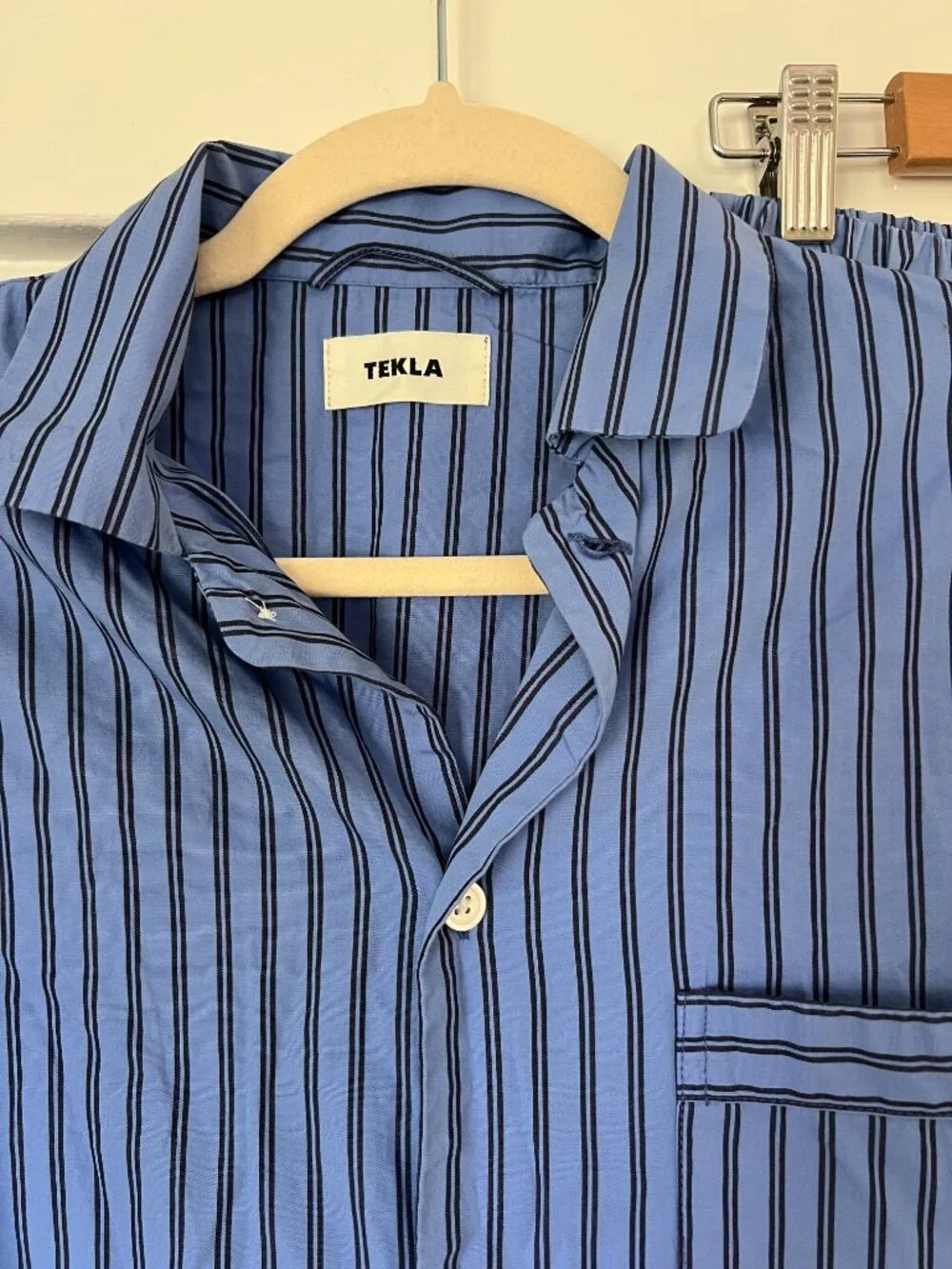 TEKLA Blue Striped Poplin Pyjama Set Size Small Matching Pants Shirt Luxury